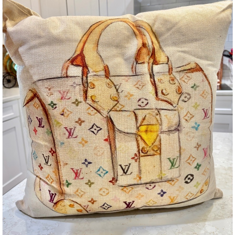 Vintage America Multicolor Designer Monogram Handbag Accent Pillow